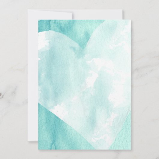 Blauwgroen witte Waterverf hart U bent uitgenodigd Kaart (Achterkant)