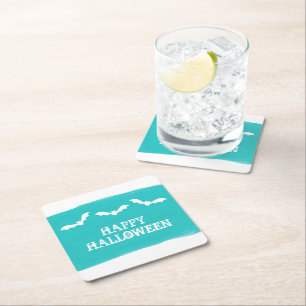 Blauwgroen witte Waterverf vleermuizen Halloween Kartonnen Onderzetters