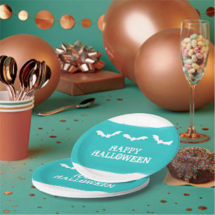 Blauwgroen witte Waterverf vleermuizen Halloween Papieren Bordje