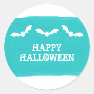 Blauwgroen witte Waterverf vleermuizen Halloween S Ronde Sticker