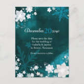 Blauwgroen witte winterbruiloft sparen de Datum Aankondigingskaart (Voorkant)