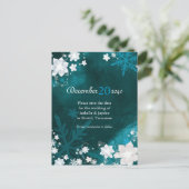 Blauwgroen witte winterbruiloft sparen de Datum Aankondigingskaart (Staand voorkant)