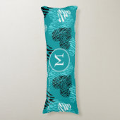 Blauwgroen witte Zebra Afdrukken Hoormonogram Lichaamskussen (Voorkant Verticaal)