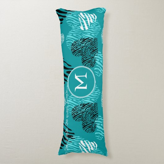Blauwgroen witte Zebra Afdrukken Hoormonogram Lichaamskussen (Voorkant Verticaal)