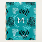 Blauwgroen witte Zebra Afdrukken Hoormonogram Planner (Voorkant)