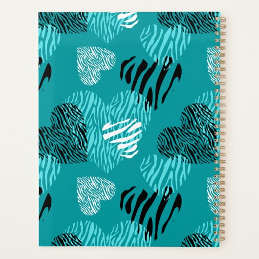 Blauwgroen witte Zebra Afdrukken Hoormonogram Planner (Achterkant)