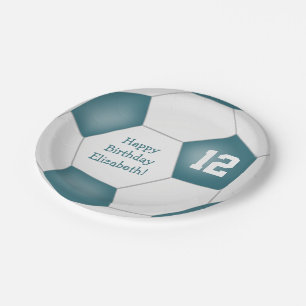 blauwgroen witvoetbal op verjaardagsfeestje papieren bordje
