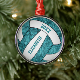 blauwgroen witvolleybalsportief metalen ornament