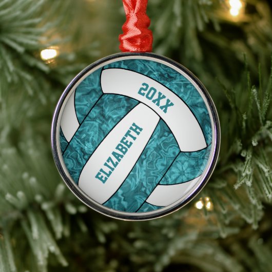 blauwgroen witvolleybalsportief metalen ornament (Boom)