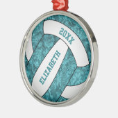 blauwgroen witvolleybalsportief metalen ornament (Links)