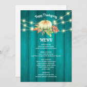 Blauwgroen Wood Grain Pumpkin Herfst Thanksgiving Menu (Voorkant / Achterkant)