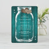 Blauwgroen Wood Mason Jar Rustic Fall Wedding Kaart (Staand voorkant)