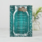 Blauwgroen Wood Mason Jar Rustic Fall Wedding Kaart (Staand voorkant)
