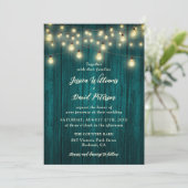 Blauwgroen Wood String Lights Country Barn Wedding Kaart (Staand voorkant)