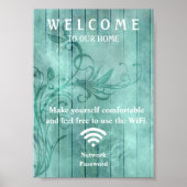 Blauwgroen Wood Vourish Shadows Guest Wifi Passwor Poster (Voorkant)