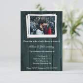 Blauwgroen Wooden Foto Vrijgezellenfeest Uitnodige Kaart (Staand voorkant)