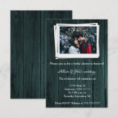 Blauwgroen Wooden Foto Vrijgezellenfeest Uitnodige Kaart (Voorkant / Achterkant)