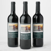 Blauwgroen Wooden Foto Weddenschap Wijn Label Wijn Etiket (Flessen)