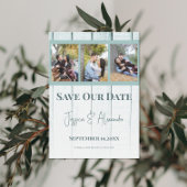 Blauwgroen Wooden fotocollage slaat de datum op Save The Date