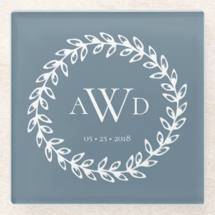 Blauwgroen Wreath   Onderzetter met drie exemplare Glazen Onderzetter