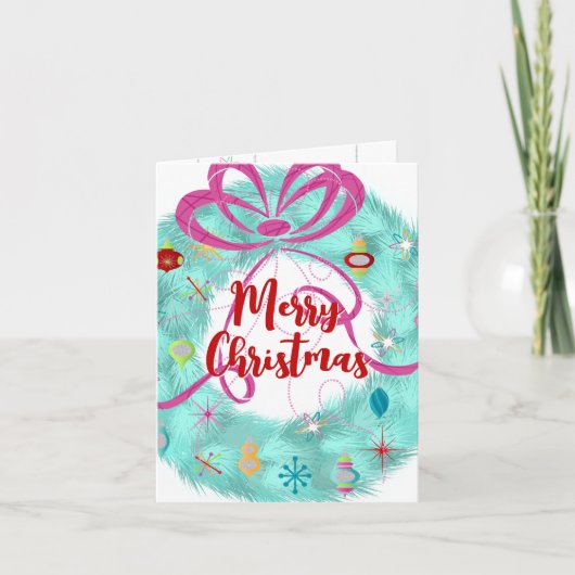 Blauwgroen Wreator Retro-kerstkaart Kaart (Voorkant)