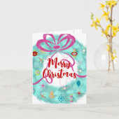 Blauwgroen Wreator Retro-kerstkaart Kaart (Gele Bloem)