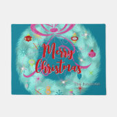 Blauwgroen Wreator Retro Kerstmis Deurmat (Voorkant)