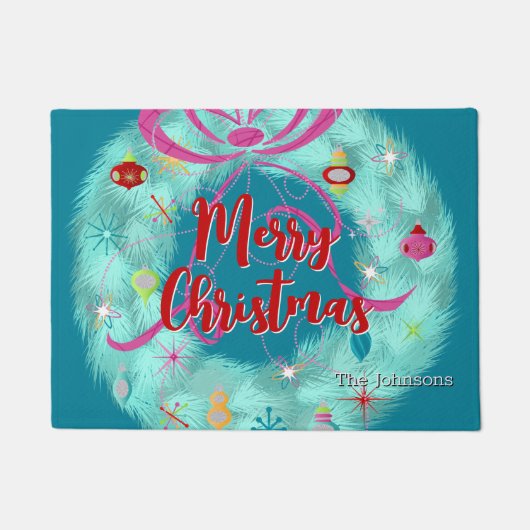 Blauwgroen Wreator Retro Kerstmis Deurmat (Voorkant)