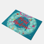 Blauwgroen Wreator Retro Kerstmis Deurmat (Schuin)