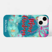 Blauwgroen Wreator Retro Kerstmis iPhone Hoesje (Achterkant horizontaal)