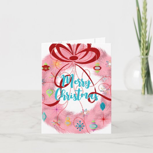 Blauwgroen Wreator Retro Kerstmis Kaart (Voorkant)