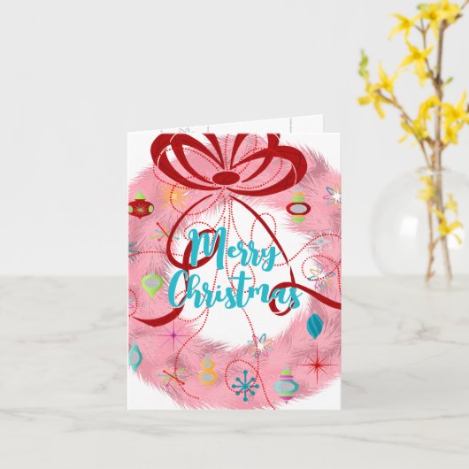 Blauwgroen Wreator Retro Kerstmis Kaart (Gele Bloem)