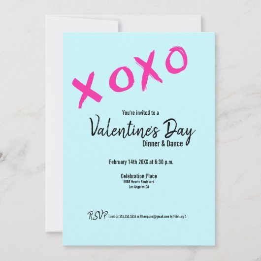 Blauwgroen XOXO roze Valentijnse dans Dindans Part Kaart (Voorkant)