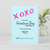 Blauwgroen XOXO roze Valentijnse dans Dindans Part Kaart (Staand voorkant)