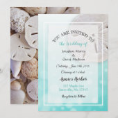 Blauwgroen Zand Dollar Strand Thema Bruiloft Uitno Kaart (Voorkant / Achterkant)