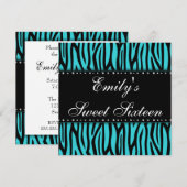 Blauwgroen Zebra Diamanten Sweet 16 Birthday-uitno Kaart (Voorkant / Achterkant)