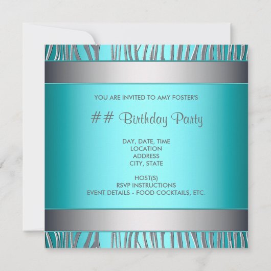 Blauwgroen Zebra Een willekeurig nummer Brithday I Kaart (Achterkant)