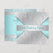 Blauwgroen Zebra Elegante 15e verjaardagsuitnodigi Kaart (Voorkant / Achterkant)