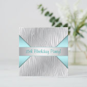 Blauwgroen Zebra Elegante 15e verjaardagsuitnodigi Kaart (Staand voorkant)