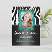 Blauwgroen Zebra - Foto - Sweet 16 Uitnodiging (Staand voorkant)