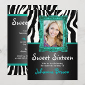 Blauwgroen Zebra - Foto - Sweet 16 Uitnodiging (Voorkant / Achterkant)