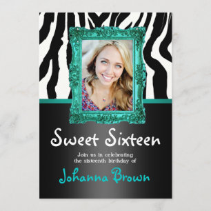 Blauwgroen Zebra - Foto - Sweet 16 Uitnodiging