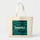 Blauwgroen Zebra Grote Tote Bag (Voorkant)
