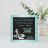 Blauwgroen Zebra High Heels Quinceanera 15e Partij Kaart (Staand voorkant)