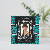 Blauwgroen Zebra Lopard Sweet Sixteen 16 Black Whi Kaart (Staand voorkant)