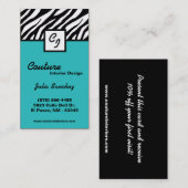 Blauwgroen Zebra Print Aangepast Visitekaartje (Voorkant / Achterkant)