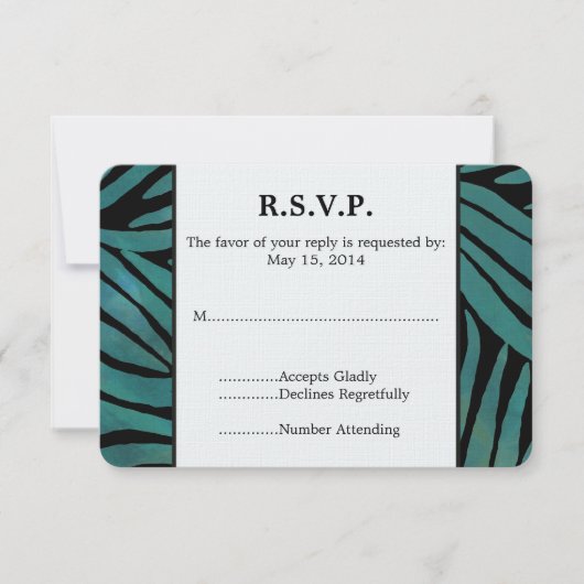 Blauwgroen Zebra Print Bruiloft RSVP (Voorkant)
