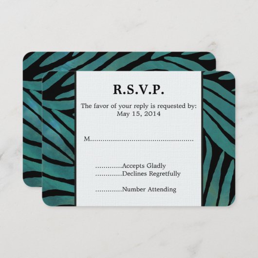 Blauwgroen Zebra Print Bruiloft RSVP (Voorkant / Achterkant)