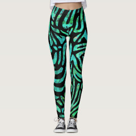 Blauwgroen Zebra Stripe-ontwerp Leggings