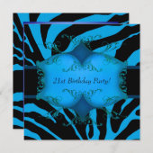 Blauwgroen Zebra vrouwen 21e verjaardagsfeest Kaart (Voorkant / Achterkant)